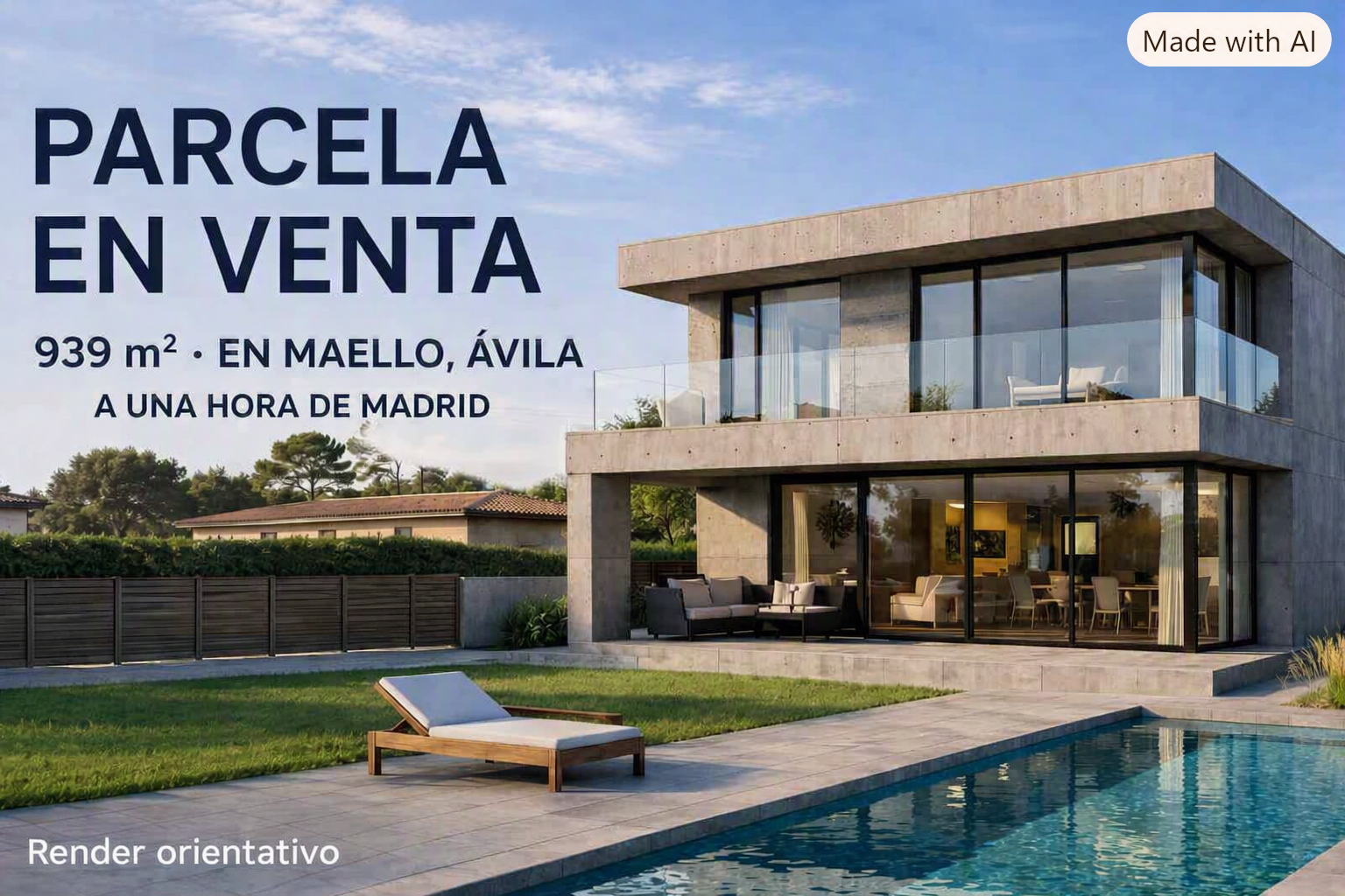 Render orientativo 3D de la parcela urbana de 939 m² en la Urbanización La Fontanilla, Maello, Ávila